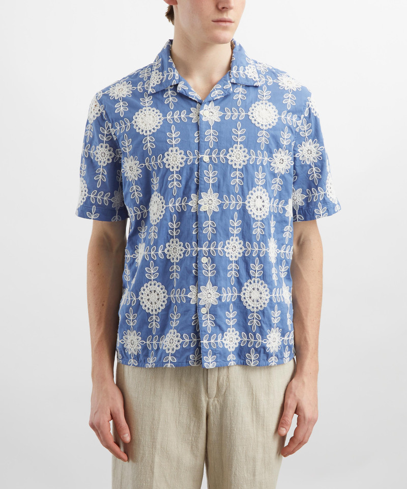 Wax London Didcot Blue-Ecru Corded Lace Shirt outlook