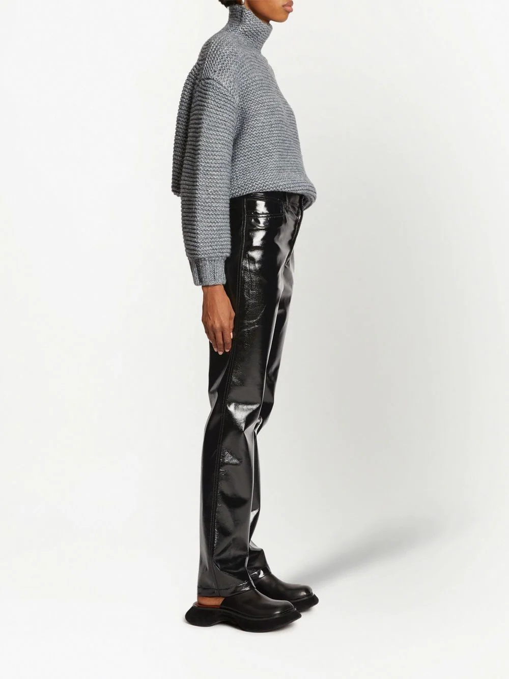 lacquered-effect straight-leg trousers - 3