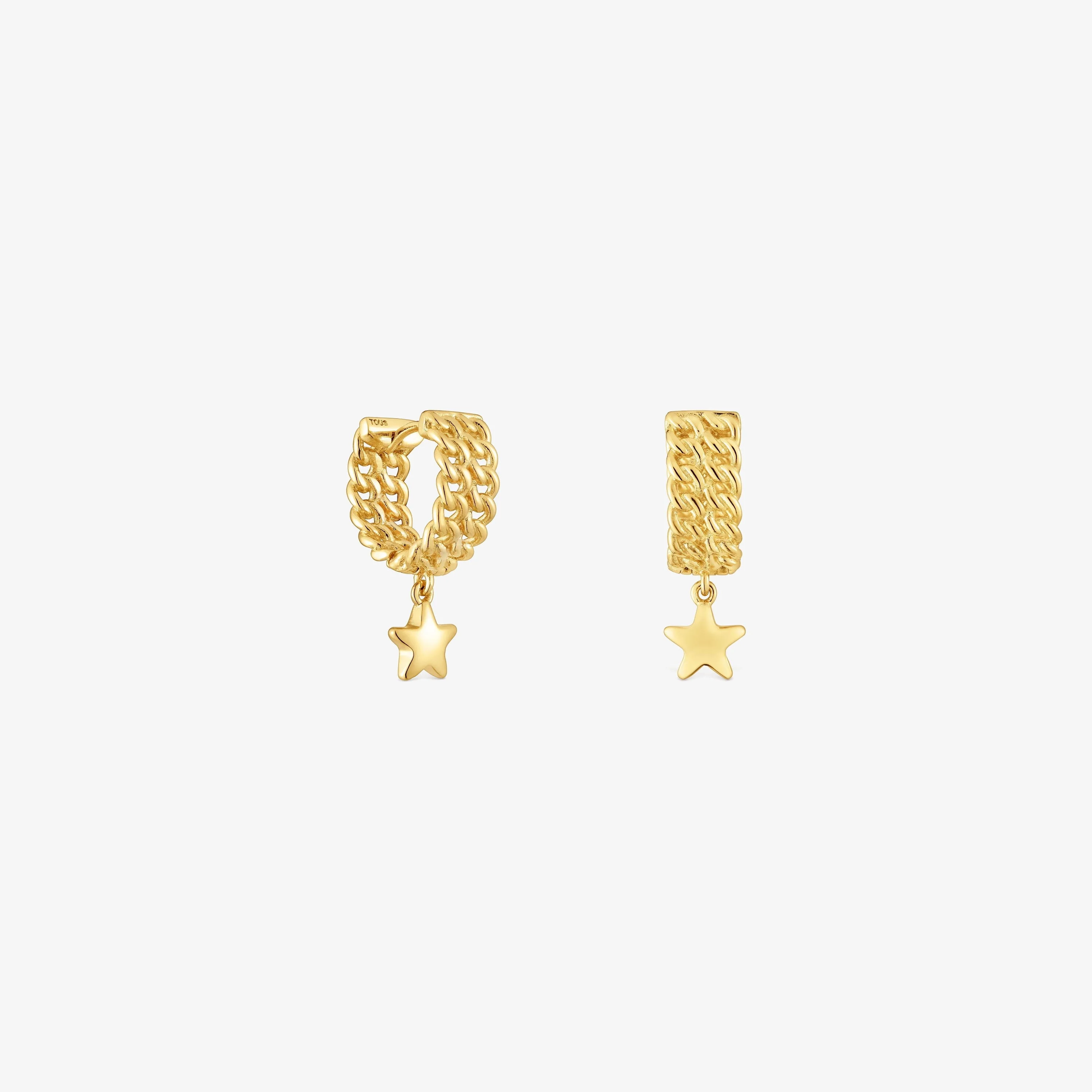Short Hoop earrings with 18K gold vermeil and star motif Bold Motif - 1