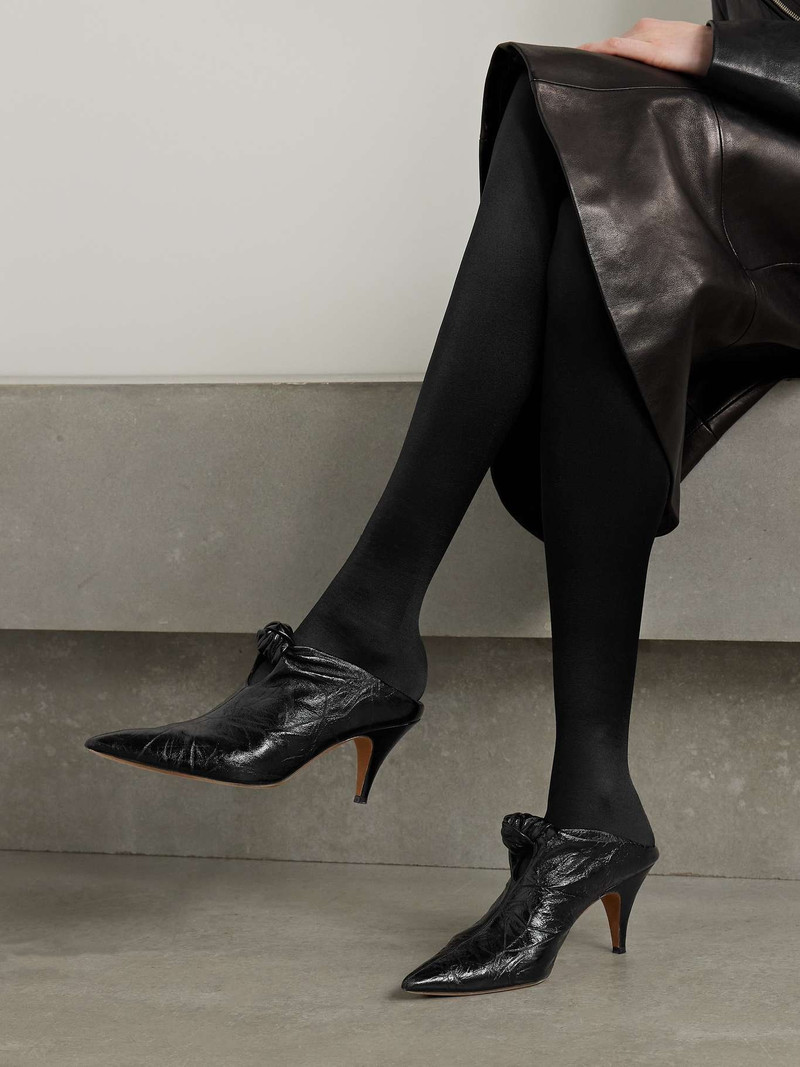 KHAITE Rowan knotted crinkled-leather mules outlook
