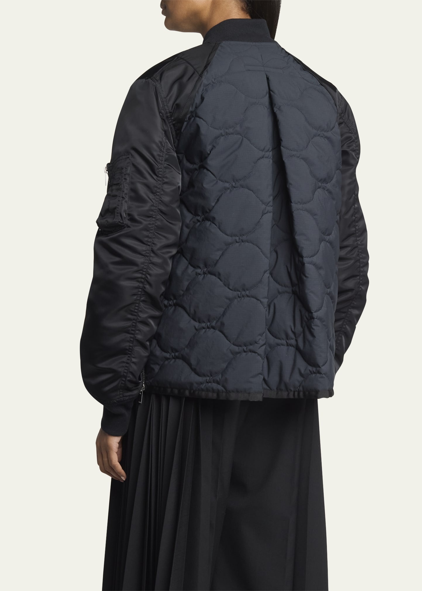 Nylon-Sleeve Quilted Zip Up Jacket - 3