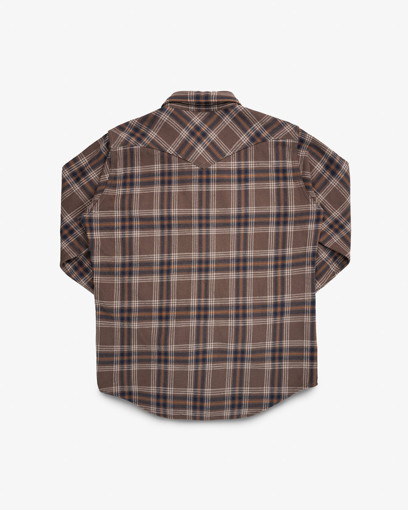 SLUBBY HEAVY FLANNEL CHECK WESTERN SHIRT - BROWN 5