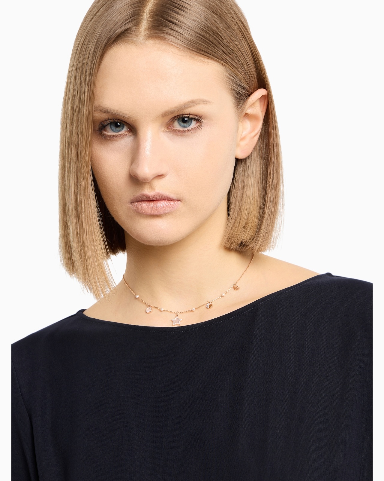 ROSE GOLD-TONE BRASS STATION NECKLACE - 4