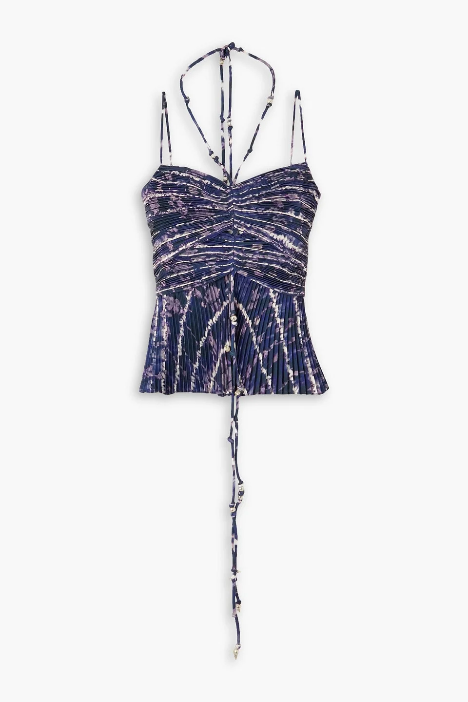 Justin embellished printed plissé-crepe de chine top - 1