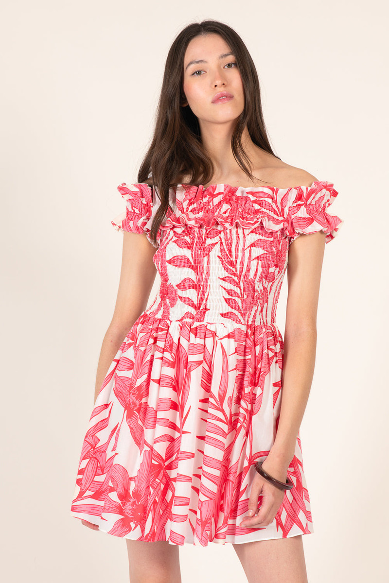 Mini Dress Amber - Pink Palm Leaf 1