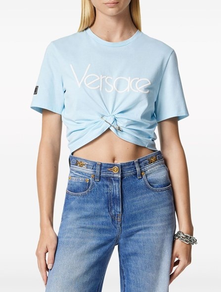 Cotton cropped top with logo - 4