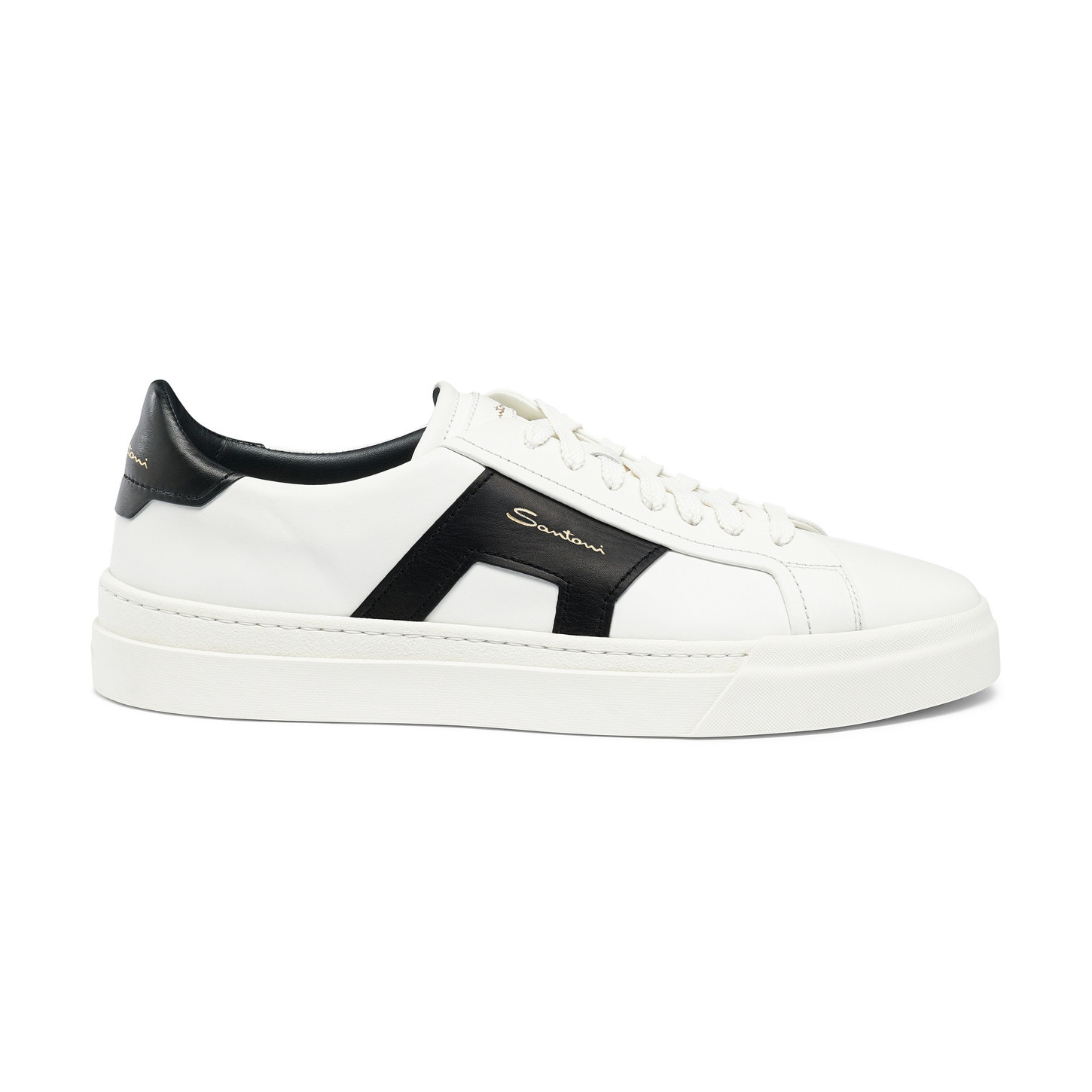 Men’s white and black leather double buckle sneaker - 1