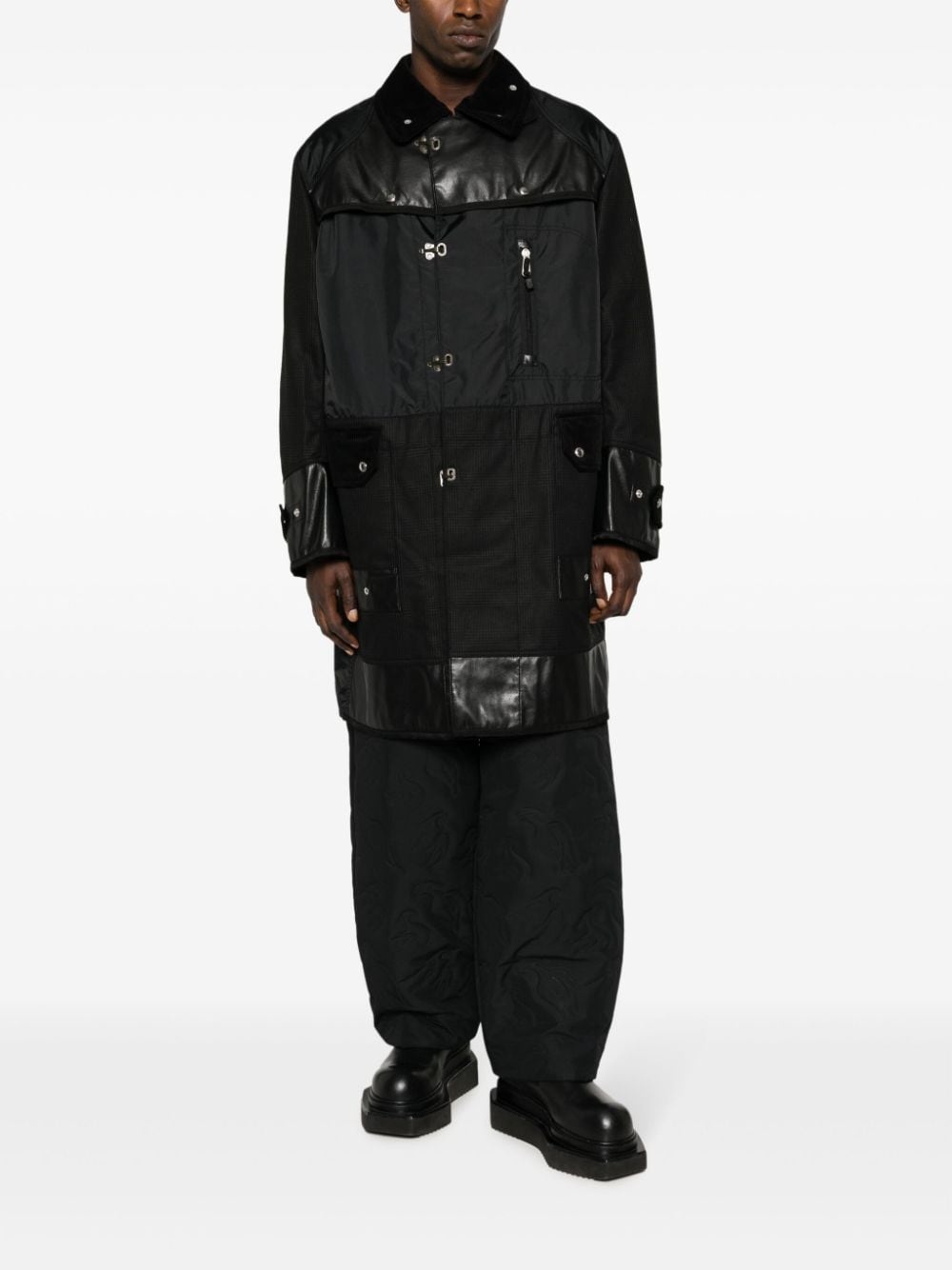 panelled single-breasted parka - 2