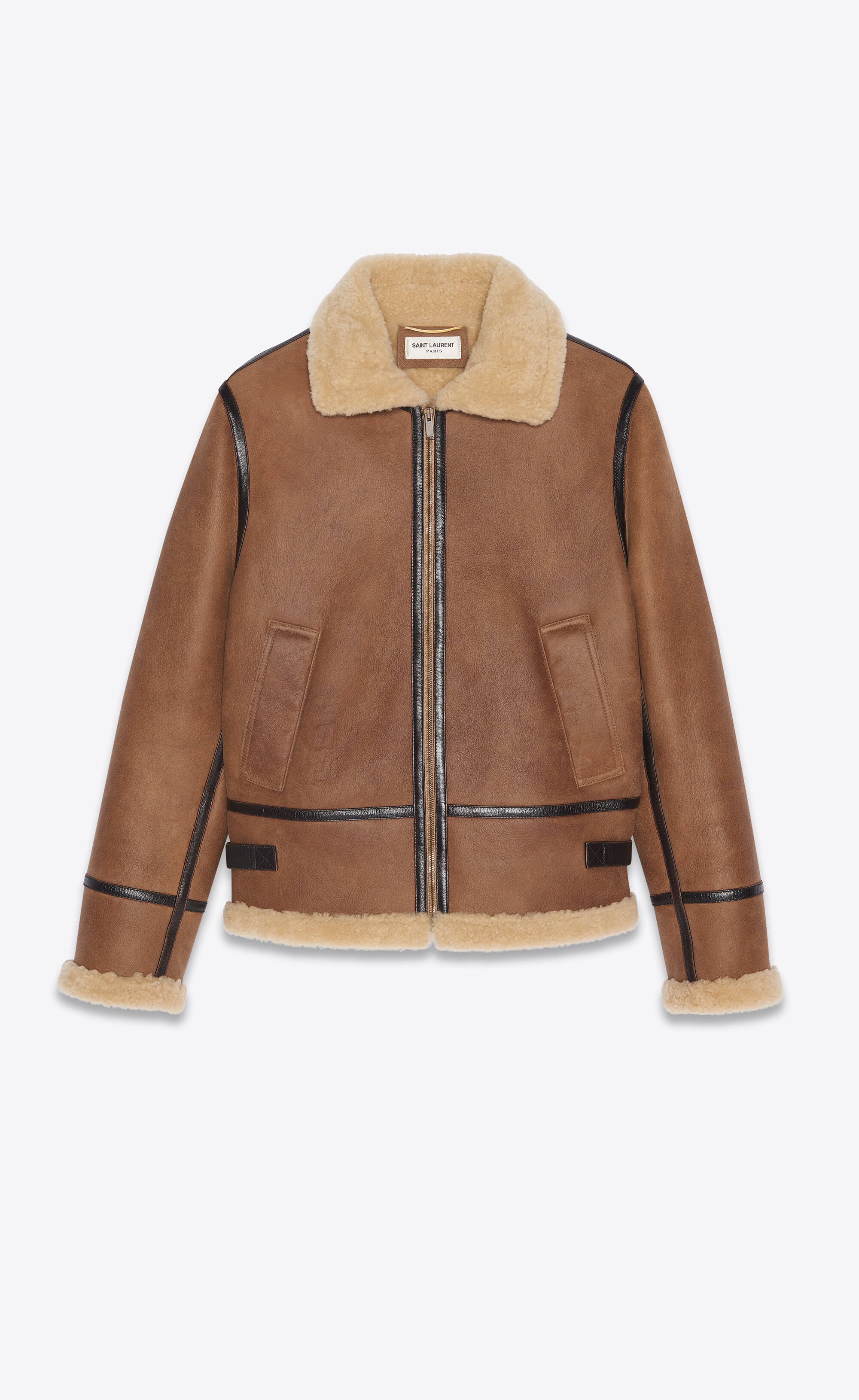 aviator jacket in aged leather and shearling - 1