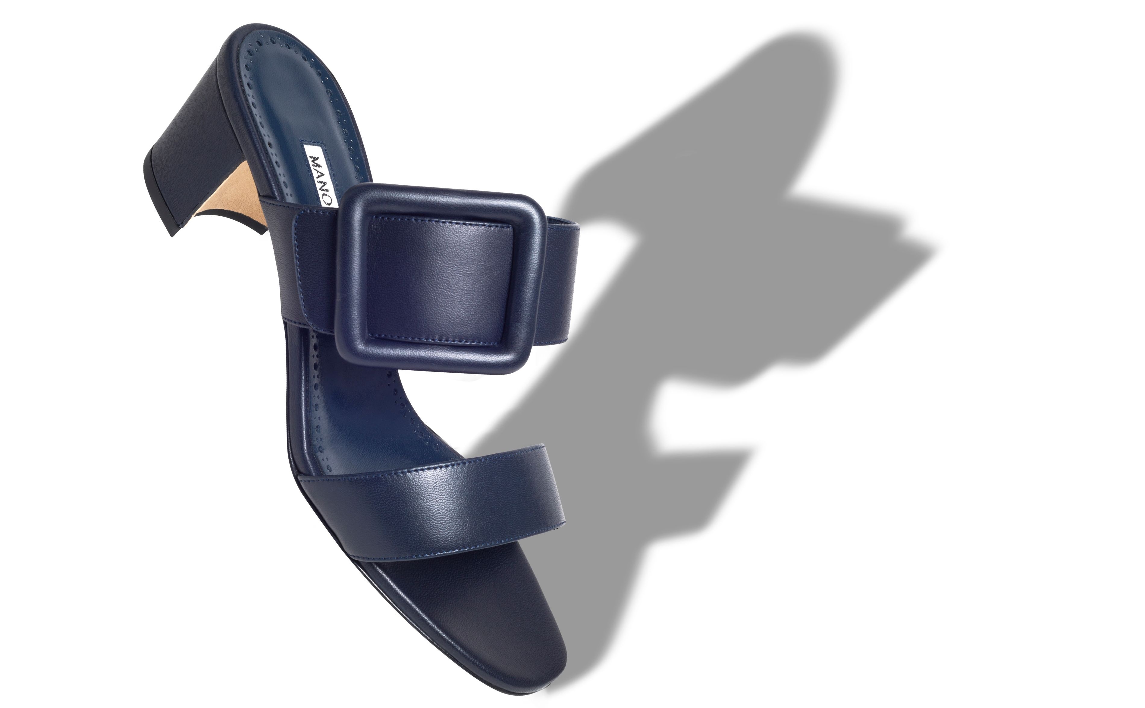 Navy Blue Nappa Leather Open Toe Mules - 2