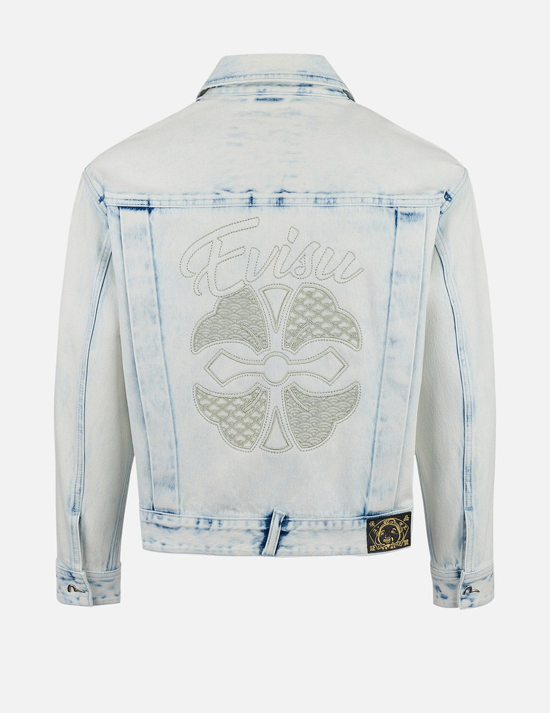 EVISU Bleach Washed Kamon Embroidery Fashion Fit Denim Jacket outlook