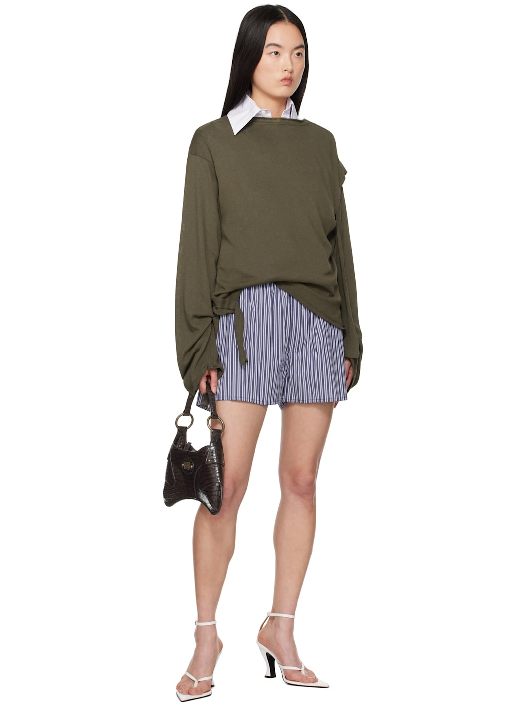 Green Deconstructed Linen Longsleeve T-shirt - 5