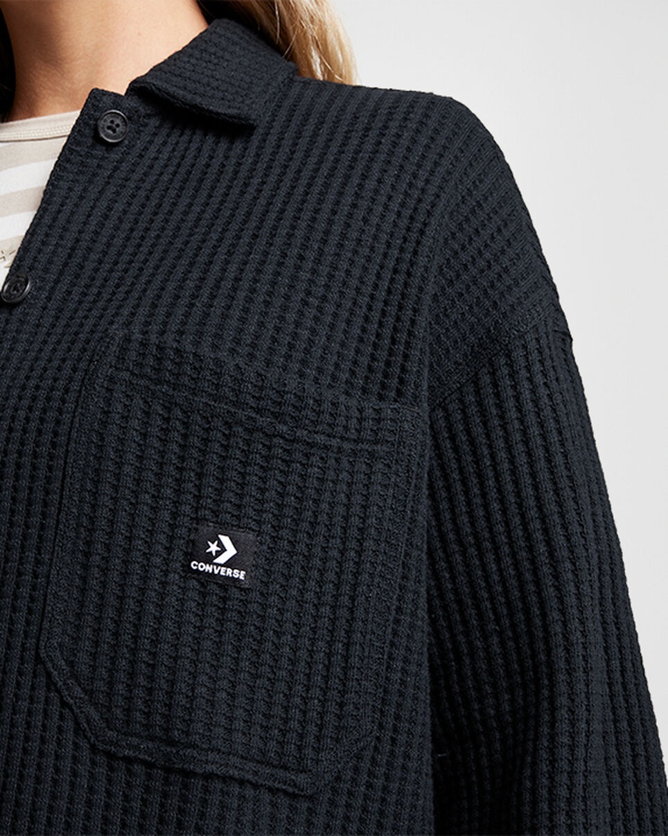 Waffle Knit Button-Down Oversized Shirt - 4