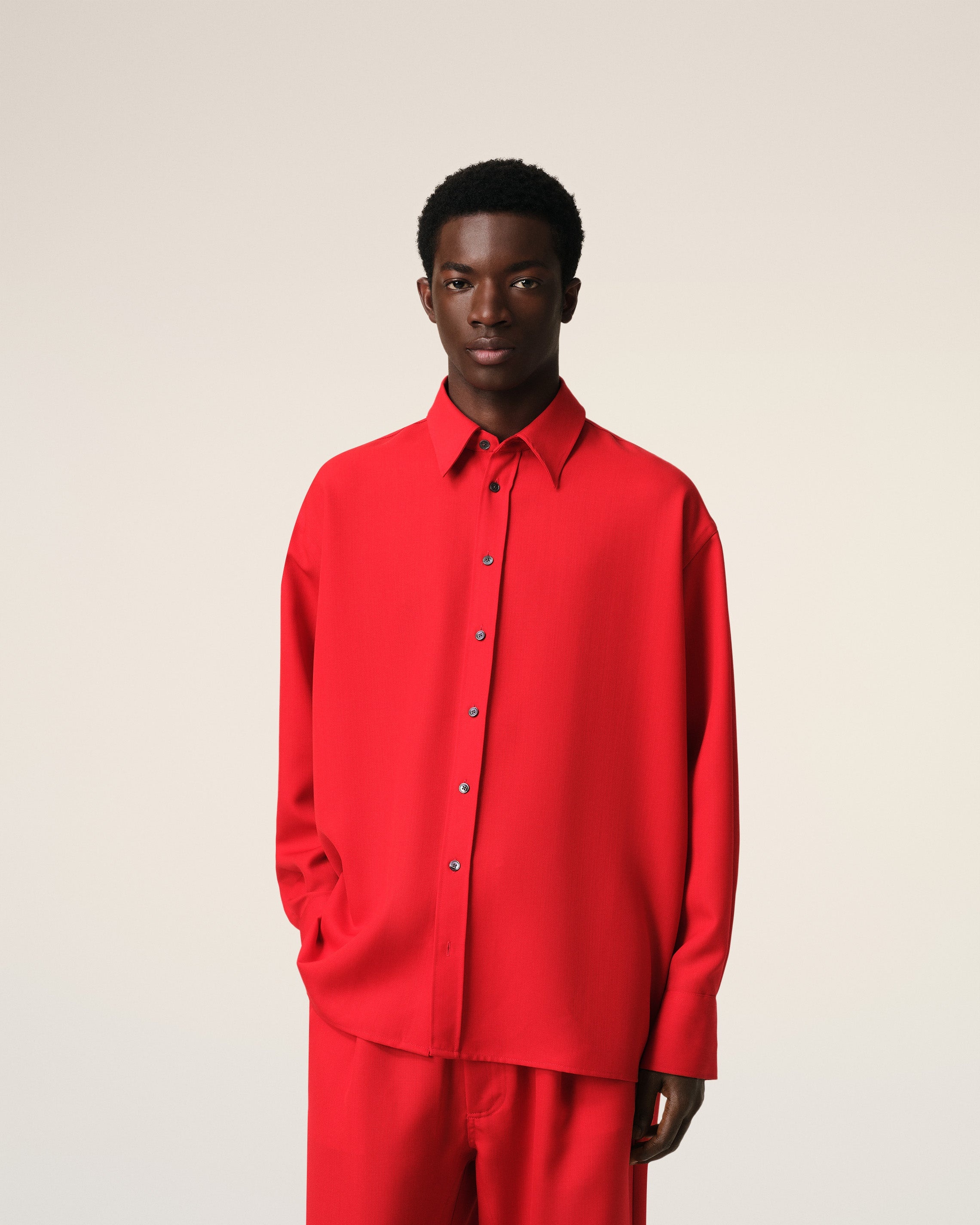 RED WOOL BACK SLIT LOOSE SHIRT - 3
