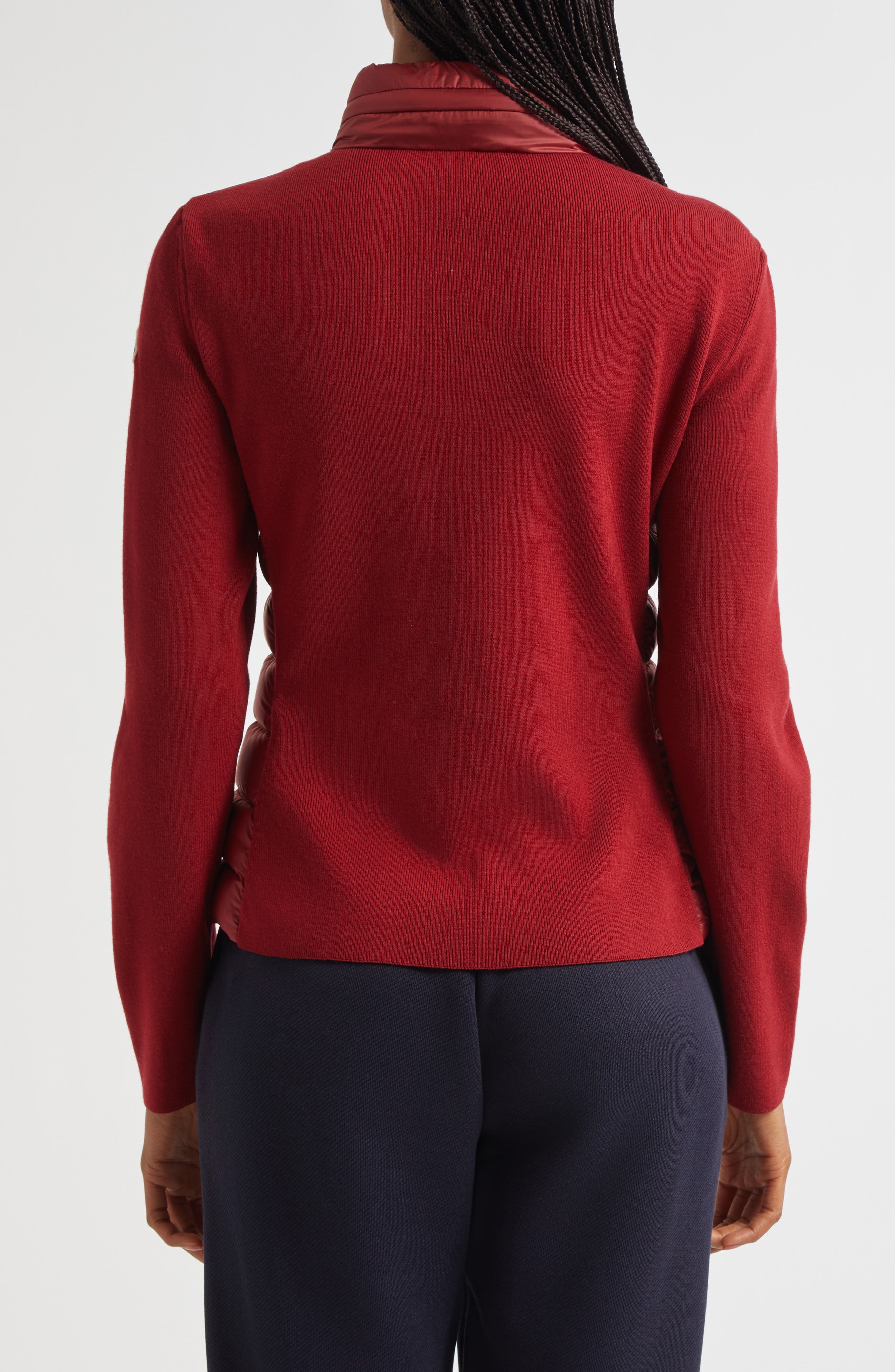 Moncler Virgin Wool-Blend Knit & Down Cardigan in Red Auburn at Nordstrom - 2