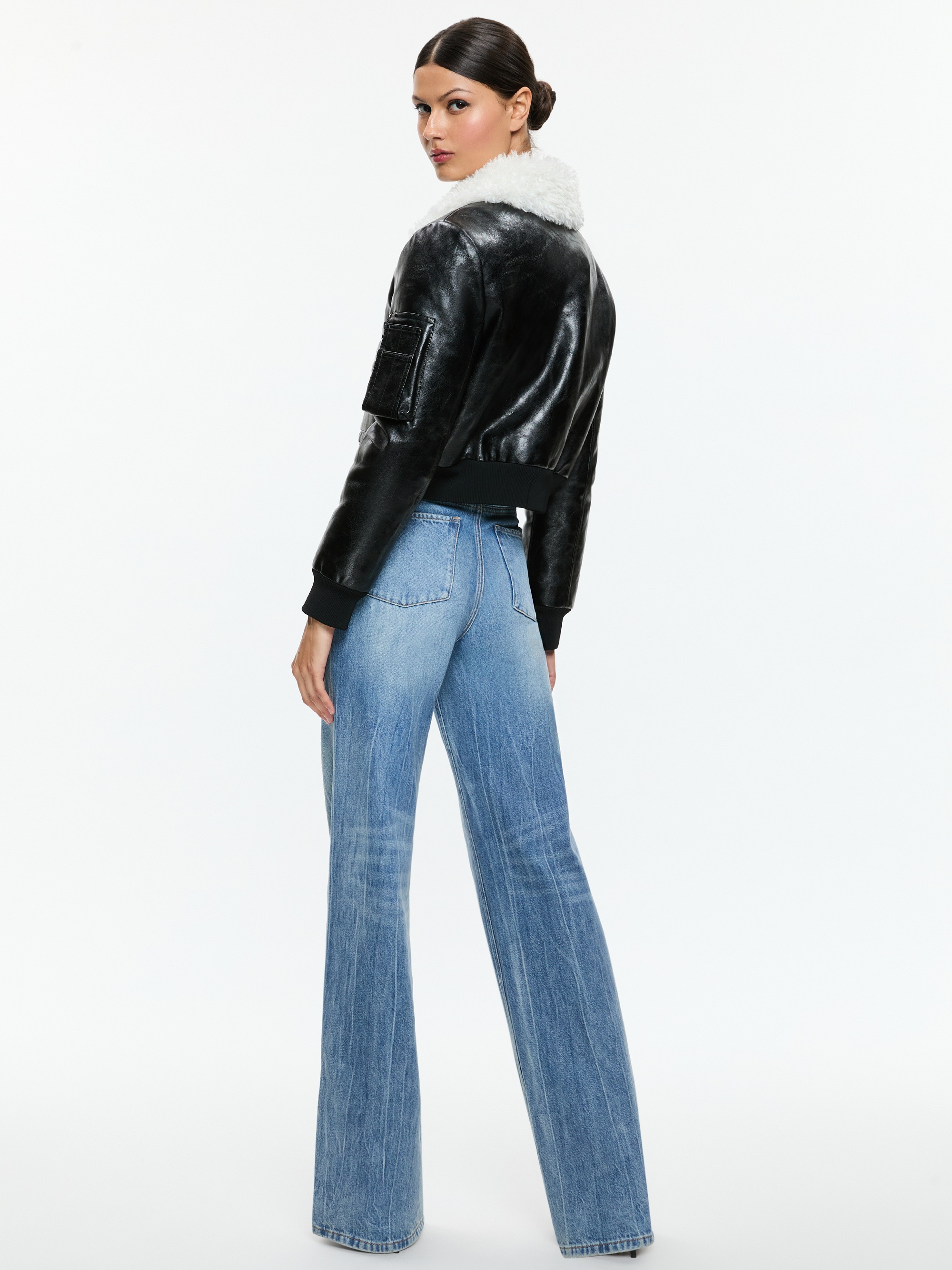 WILLARD VEGAN AVIATOR FAUX FUR COLLAR JACKET - 4