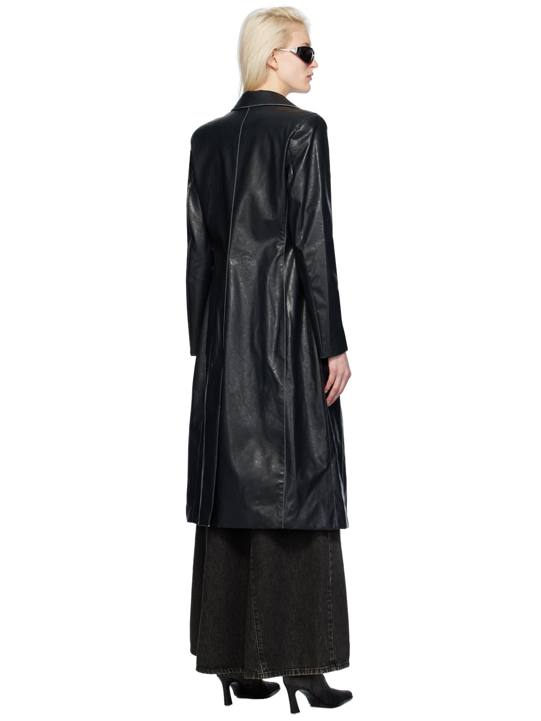 Black G-Filar Faux-Leather Trench Coat - 3