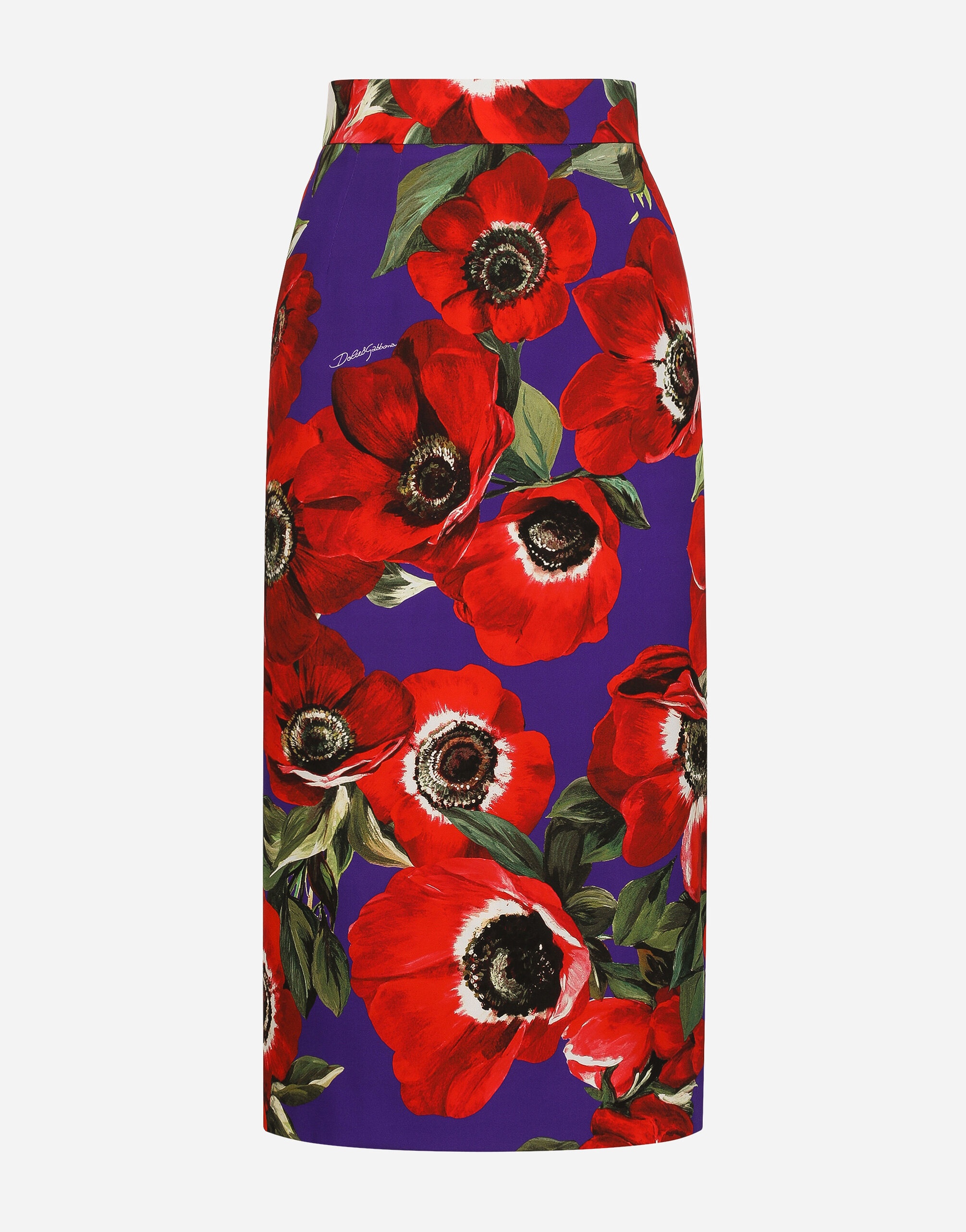 Charmeuse calf-length skirt with anemone print - 1