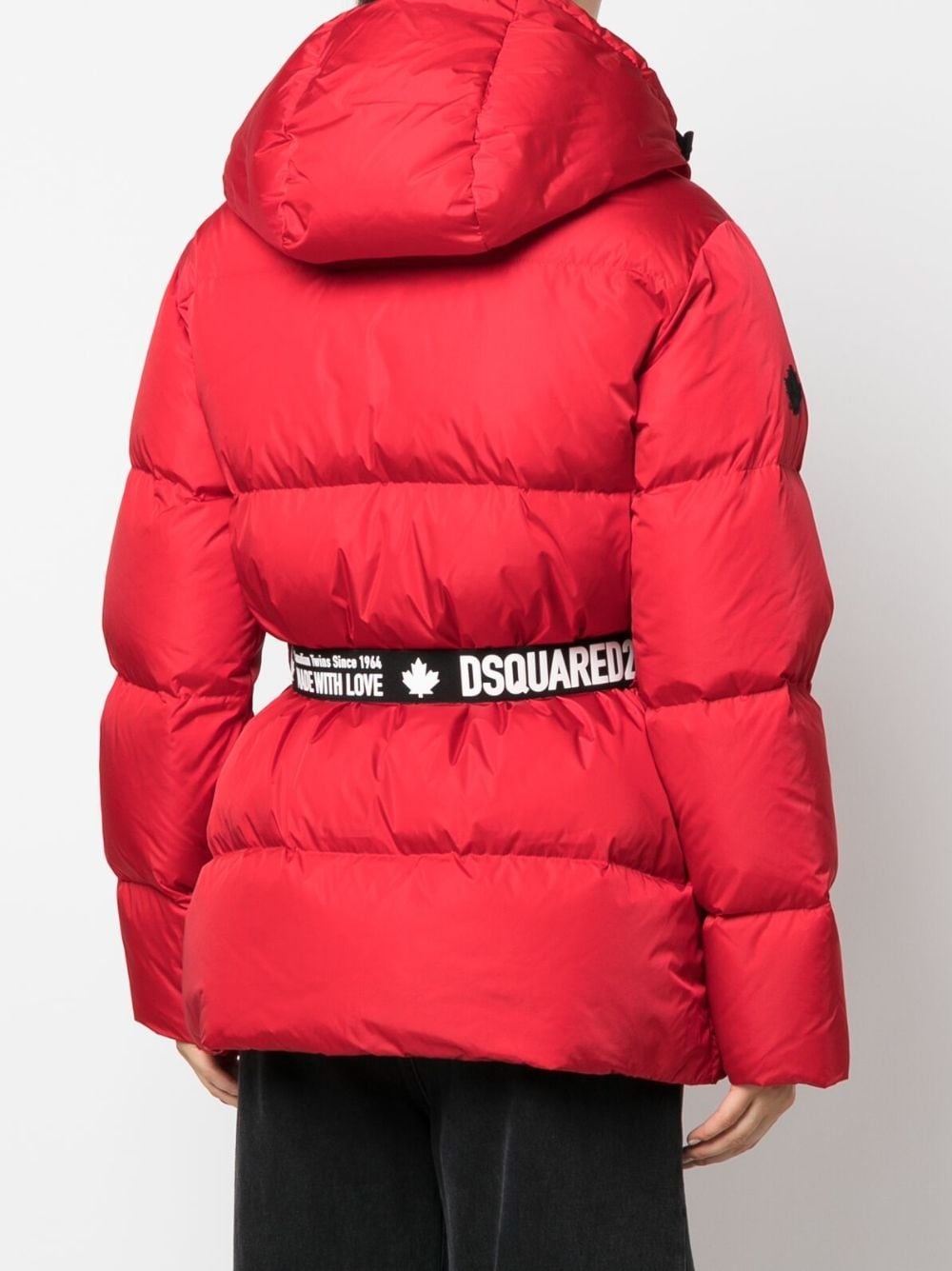 hooded belted puffer jacket - 4