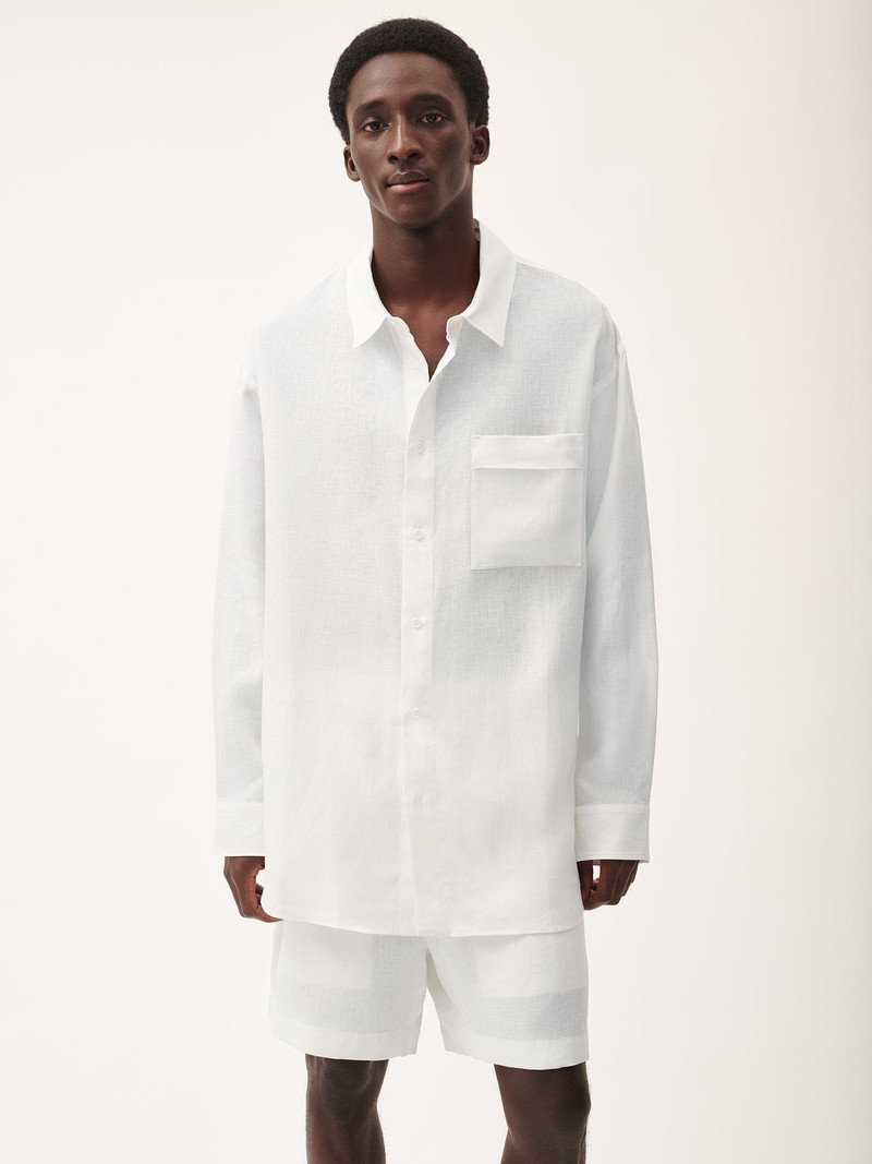 PANGAIA Mens DNA Aloe Linen Collared Long Sleeve Shirt - Off-White outlook