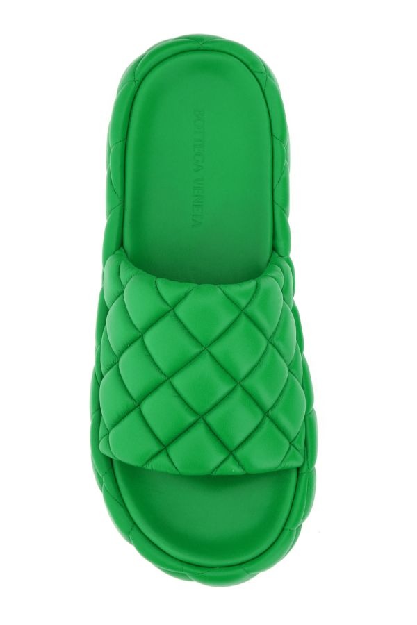 サンダル・ミュール Bottega Veneta Grass green leather Padded sandals Bottega Veneta Parakeet Green Quilted Leather Padded Mule
