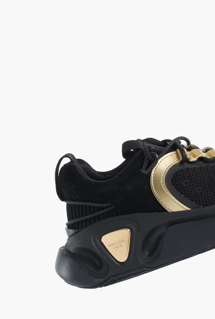 Black suede and mesh B-Runner sneakers with gold-tone details - 7