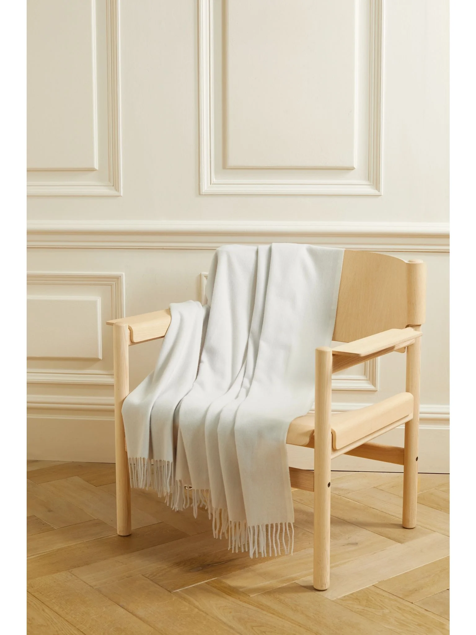Fringed cashmere travel blanket Ecru - 1