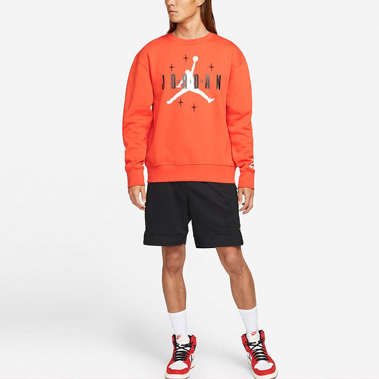 Men's Air Jordan Logo Alphabet Printing Fleece Lined Round Neck Pullover Red DO9153-673 - 4
