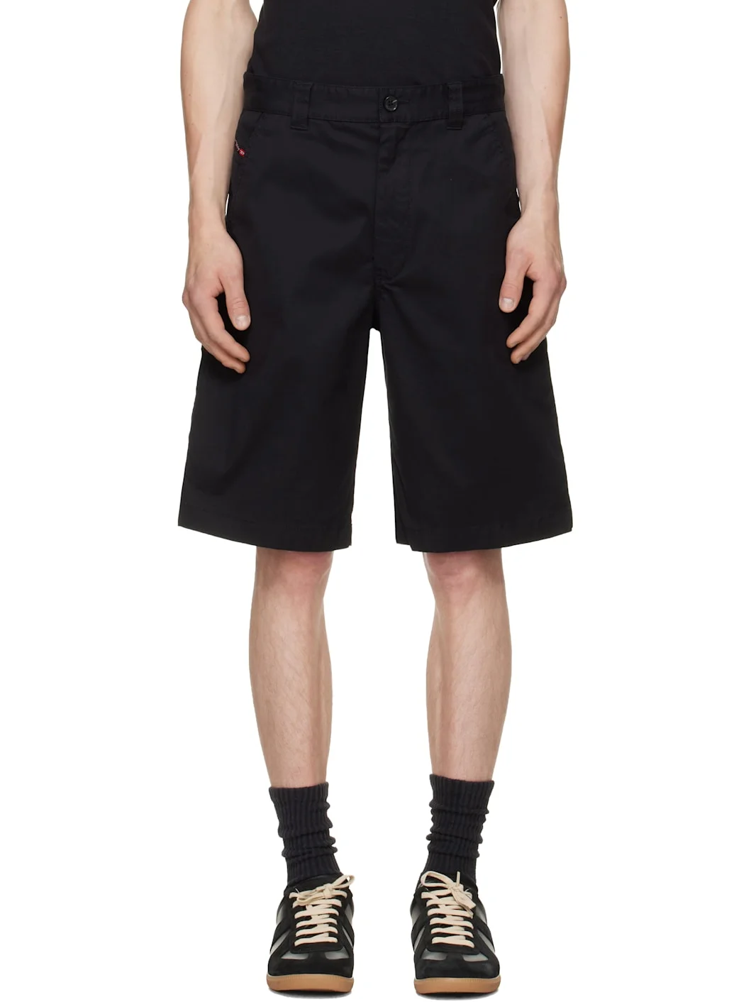 Black Cotton Stonewash Treatment Shorts - 1