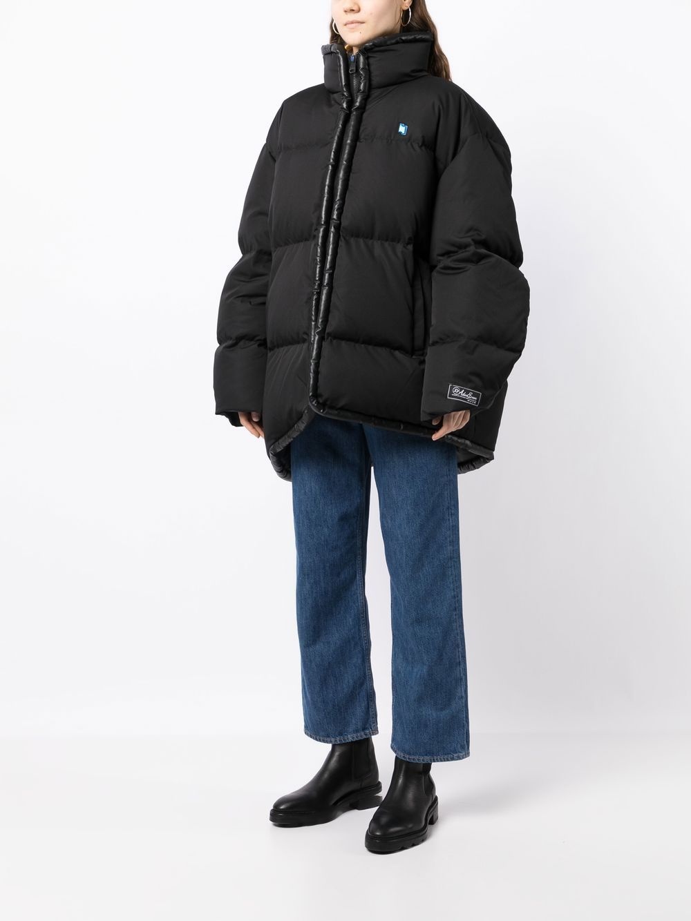 logo-patch high-neck puffer jacket - 3