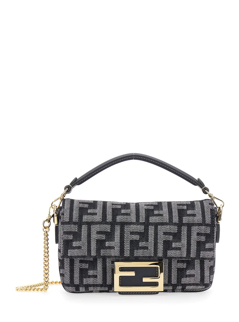 Fendi Women 'Baguette' Blue Handbag With Chain-Link Removable Shoulder Strap And All-Over Ff Motif I - 1