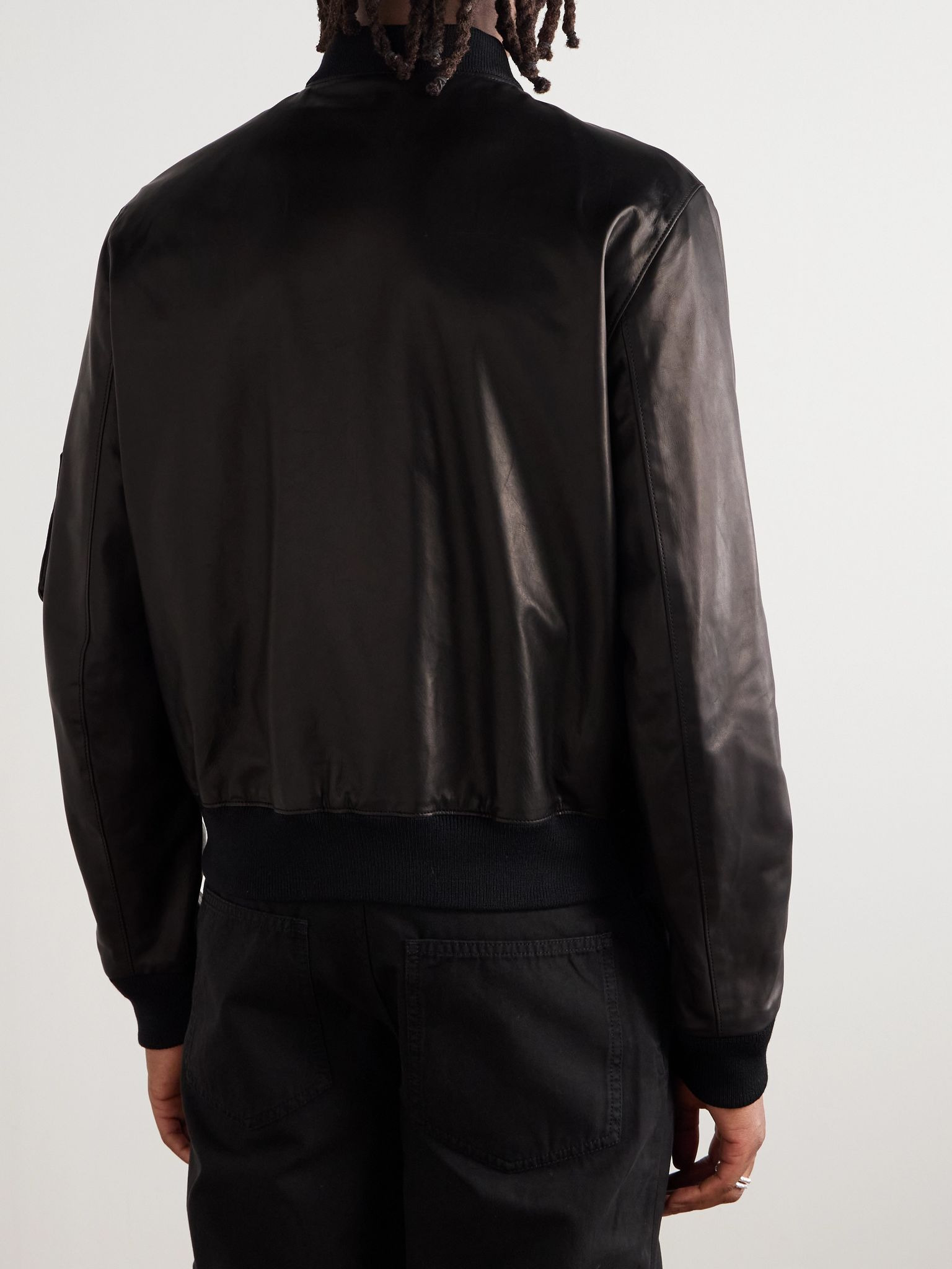 Leather Bomber Jacket Black - 4