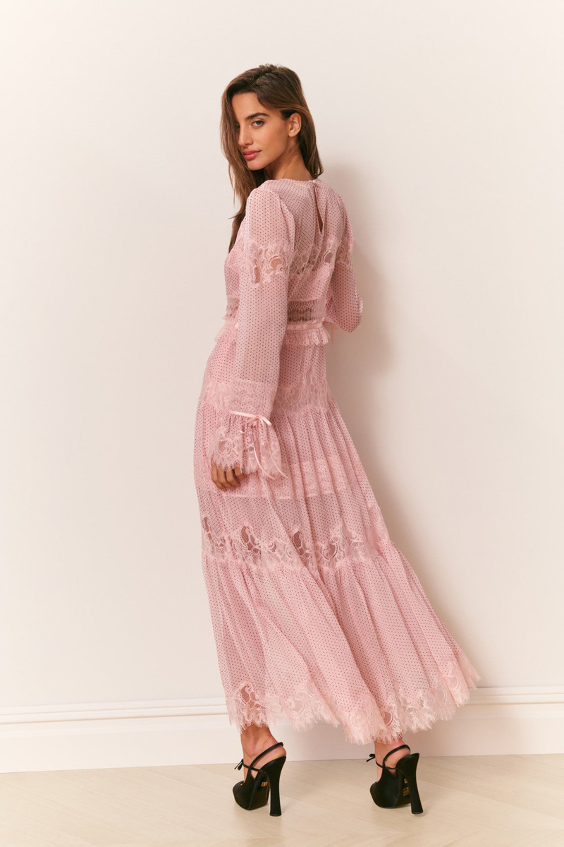 Marinetta Polka Dot Lace-Trim Maxi Dress 6