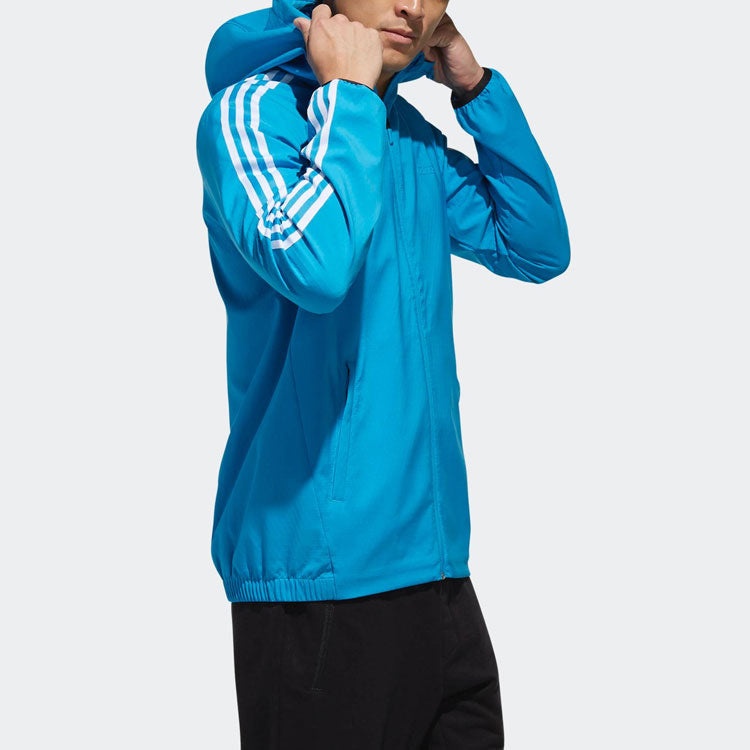 Men's adidas Stripe Athleisure Casual Sports Hooded Jacket Blue DW4621 - 5