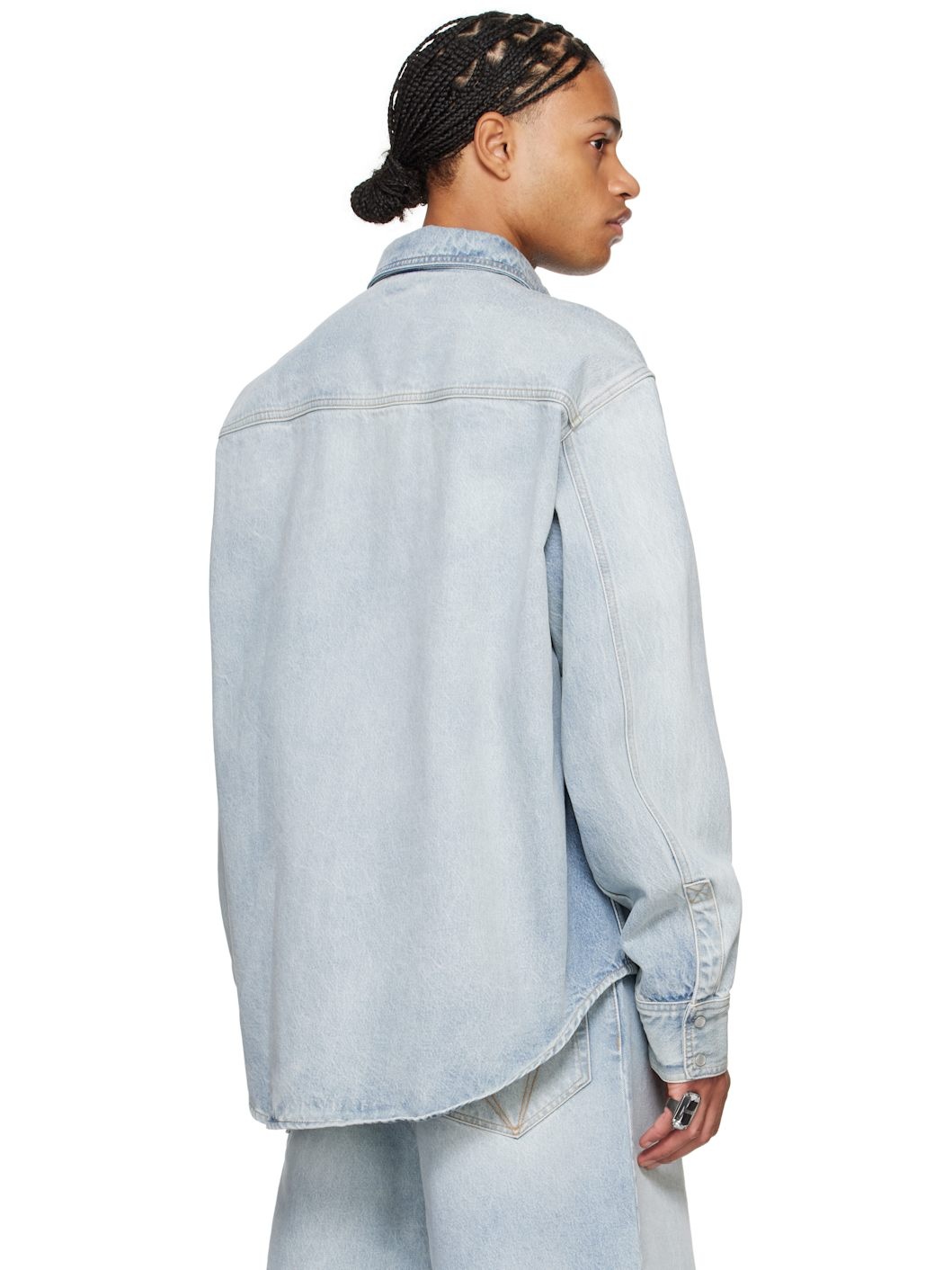 Blue Embroidered Logo Denim Shirt - 3