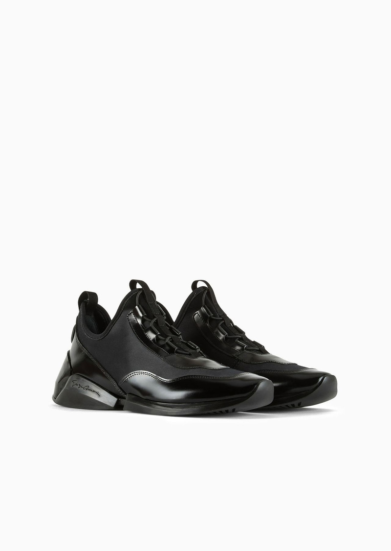 Glossy calfskin and nylon sneakers 2