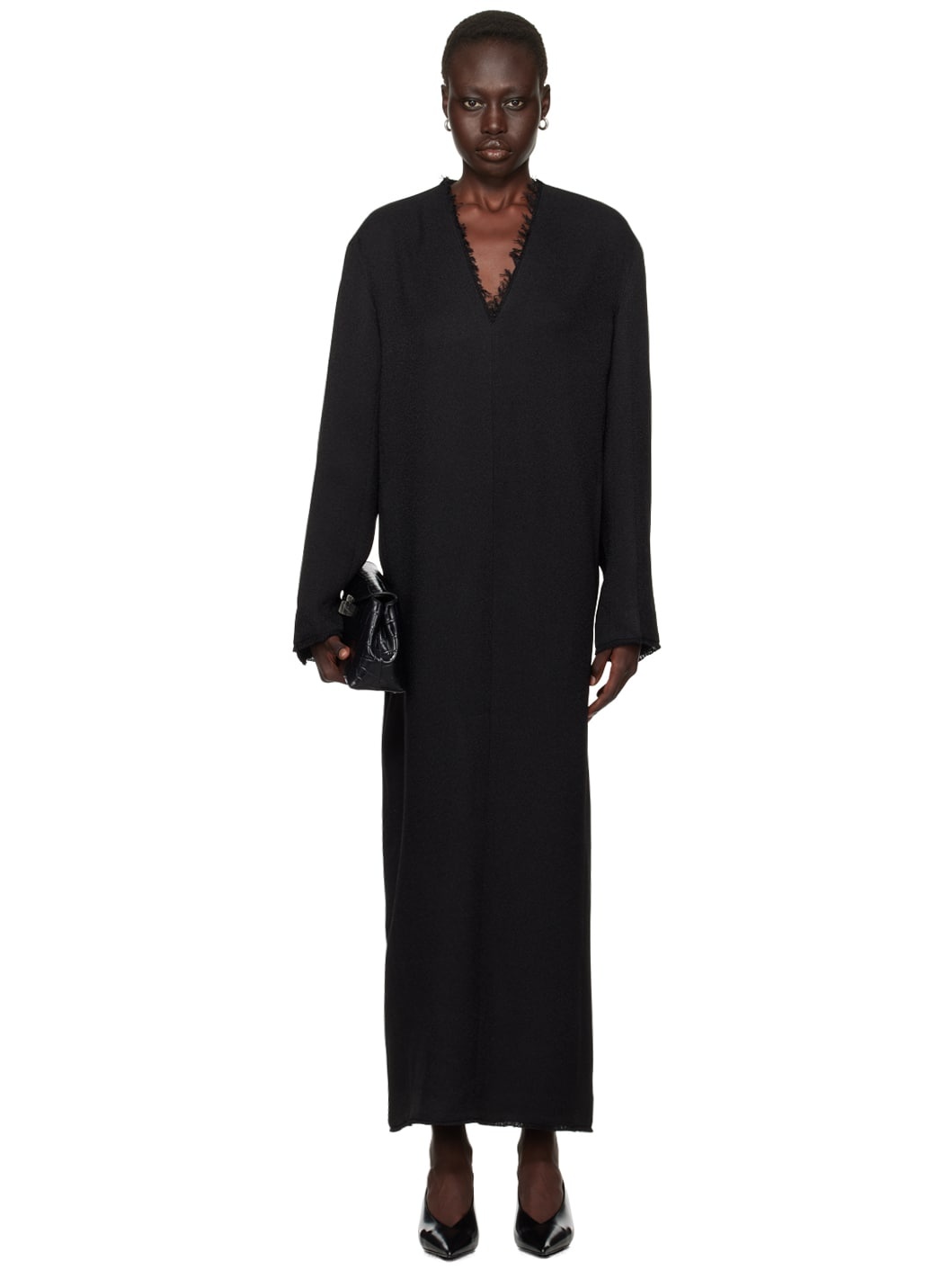 Black Broad Sablé Maxi Dress - 1