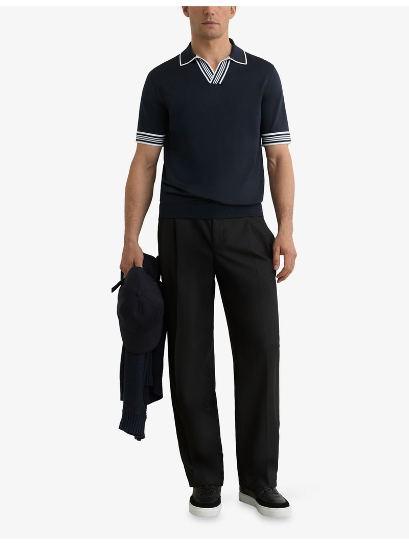 REISS Poole Striped-Trim Stretch-Knit Polo Shirt outlook