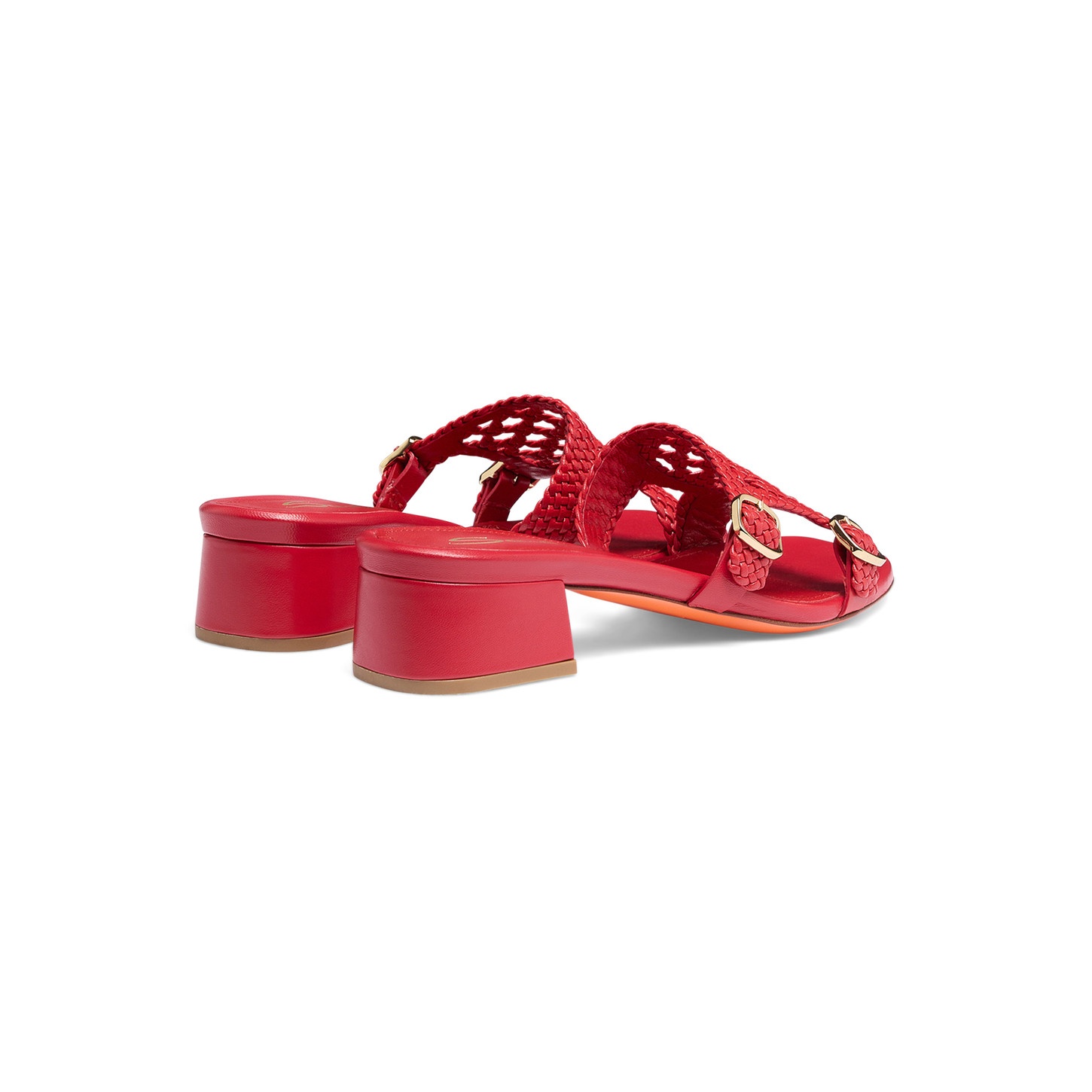Women's red woven leather double-buckle Didi slide sandal - 3