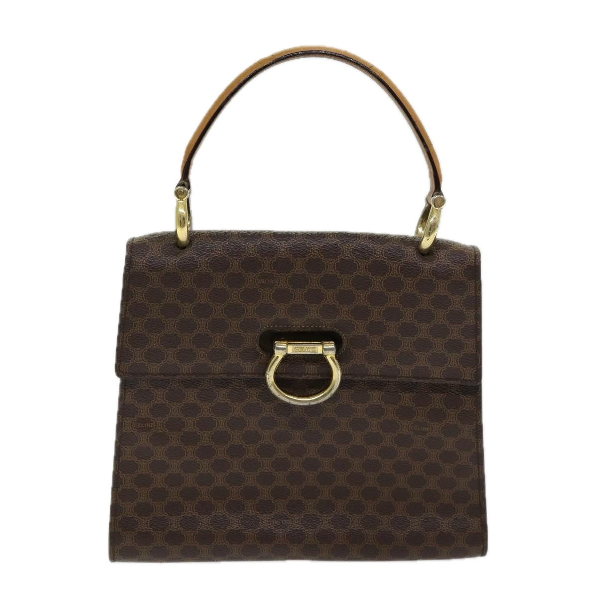 CELINE Macadam Canvas Hand Bag Pvc Leather Brown Gold - 13