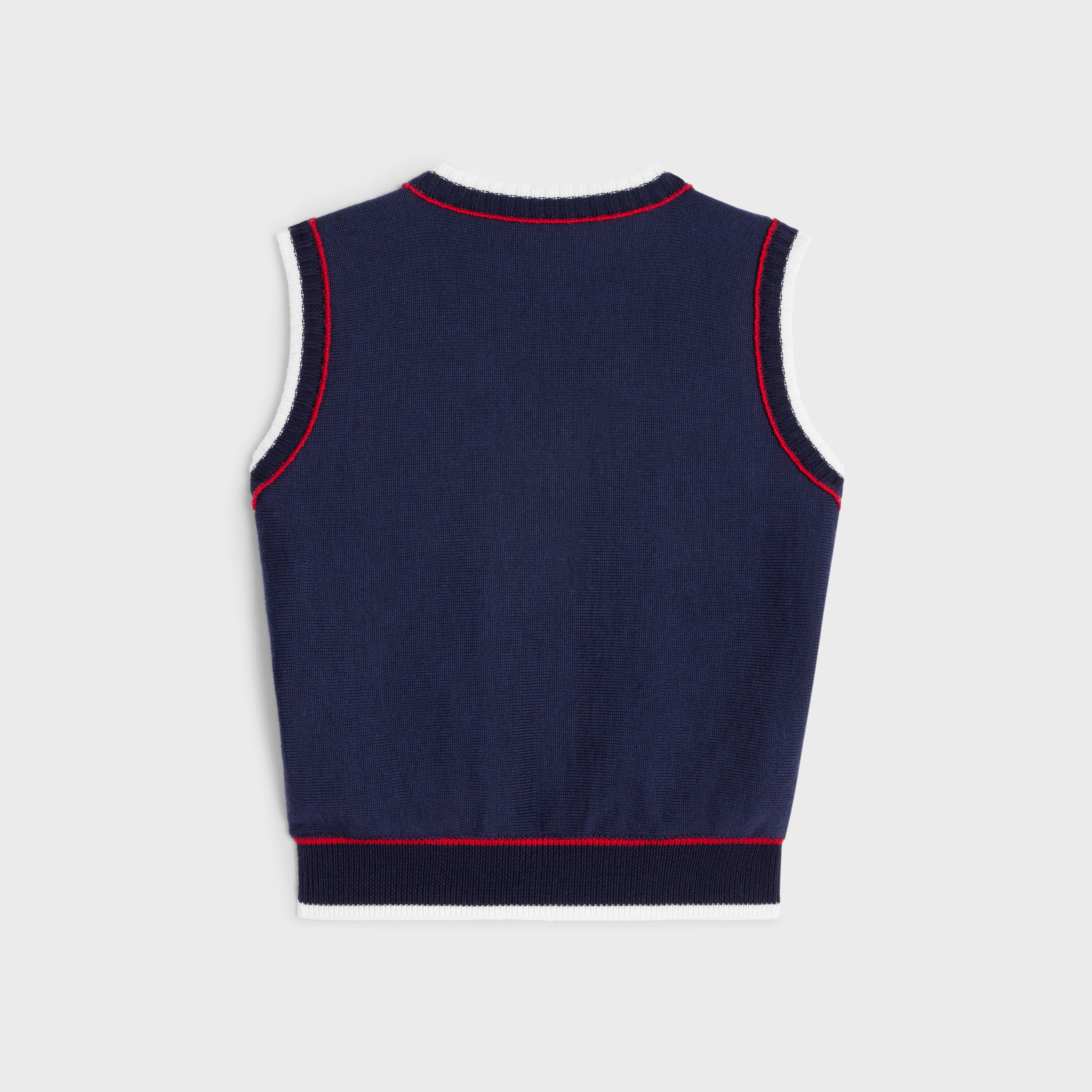 sleeveless V-neck jumper in striped wool - 2