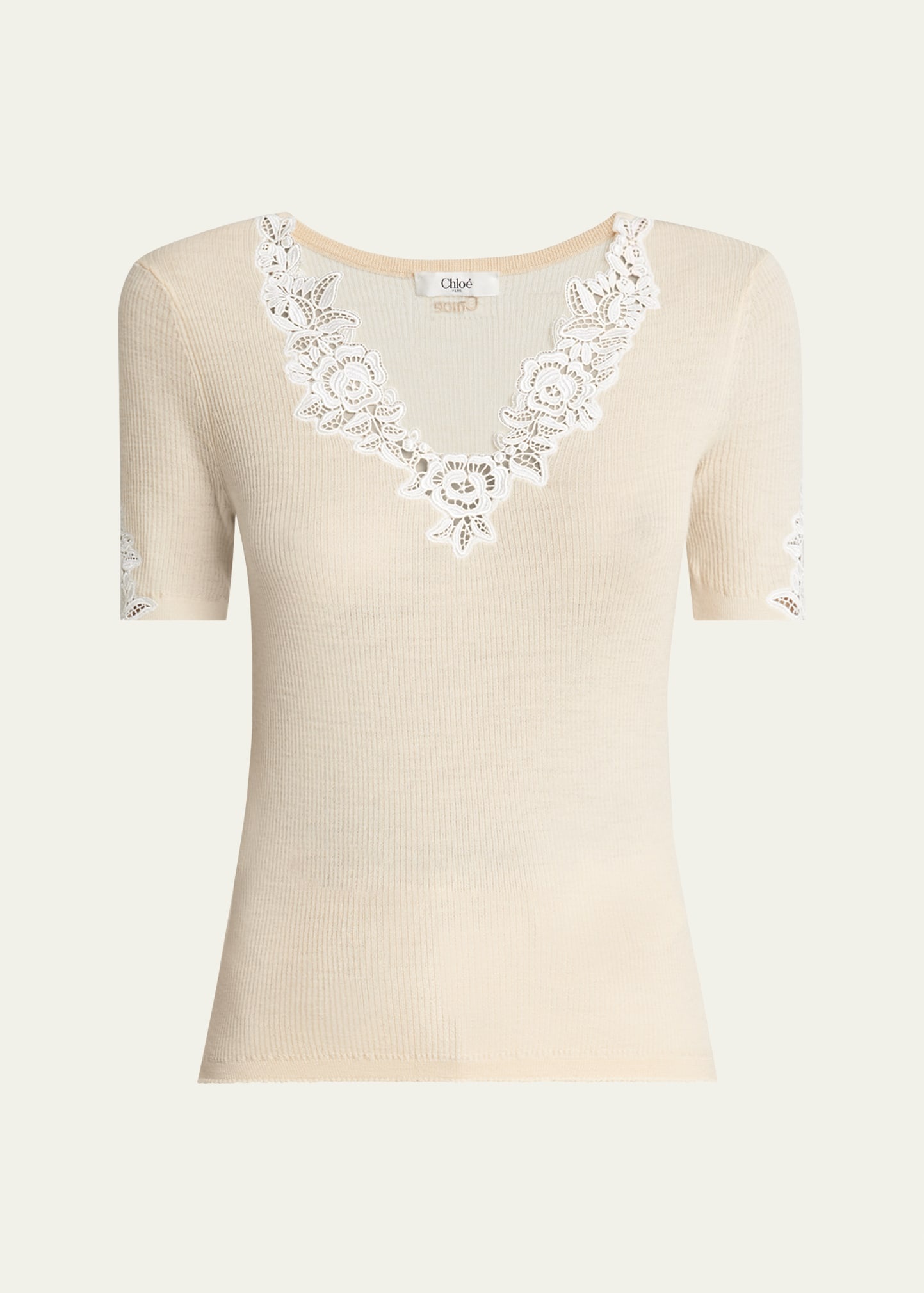 Floral Guipure Lace V-Neck Fitted Top - 1