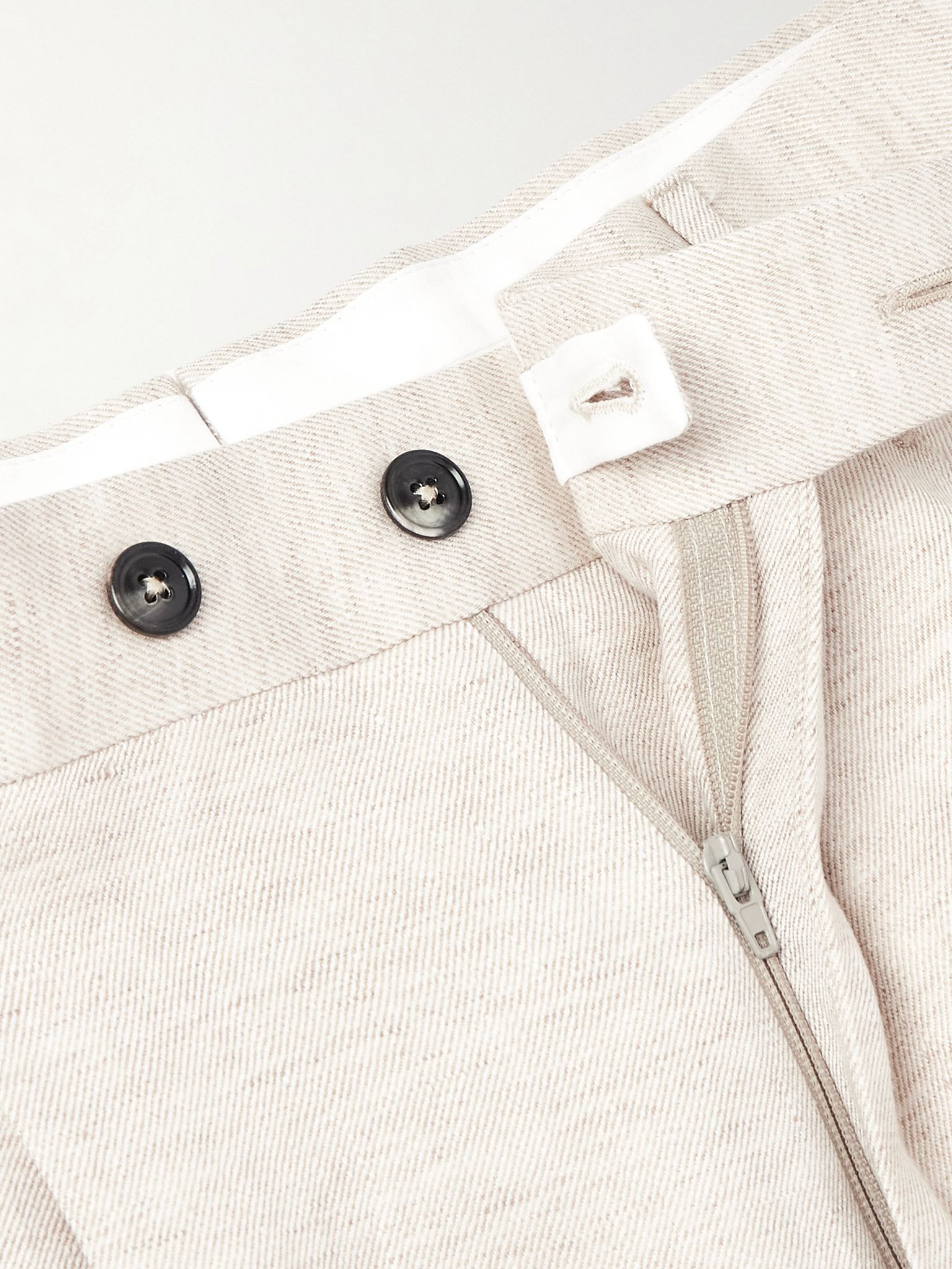 Slim-Fit Straight-Leg Pleated Linen Suit Trousers Beige - 6