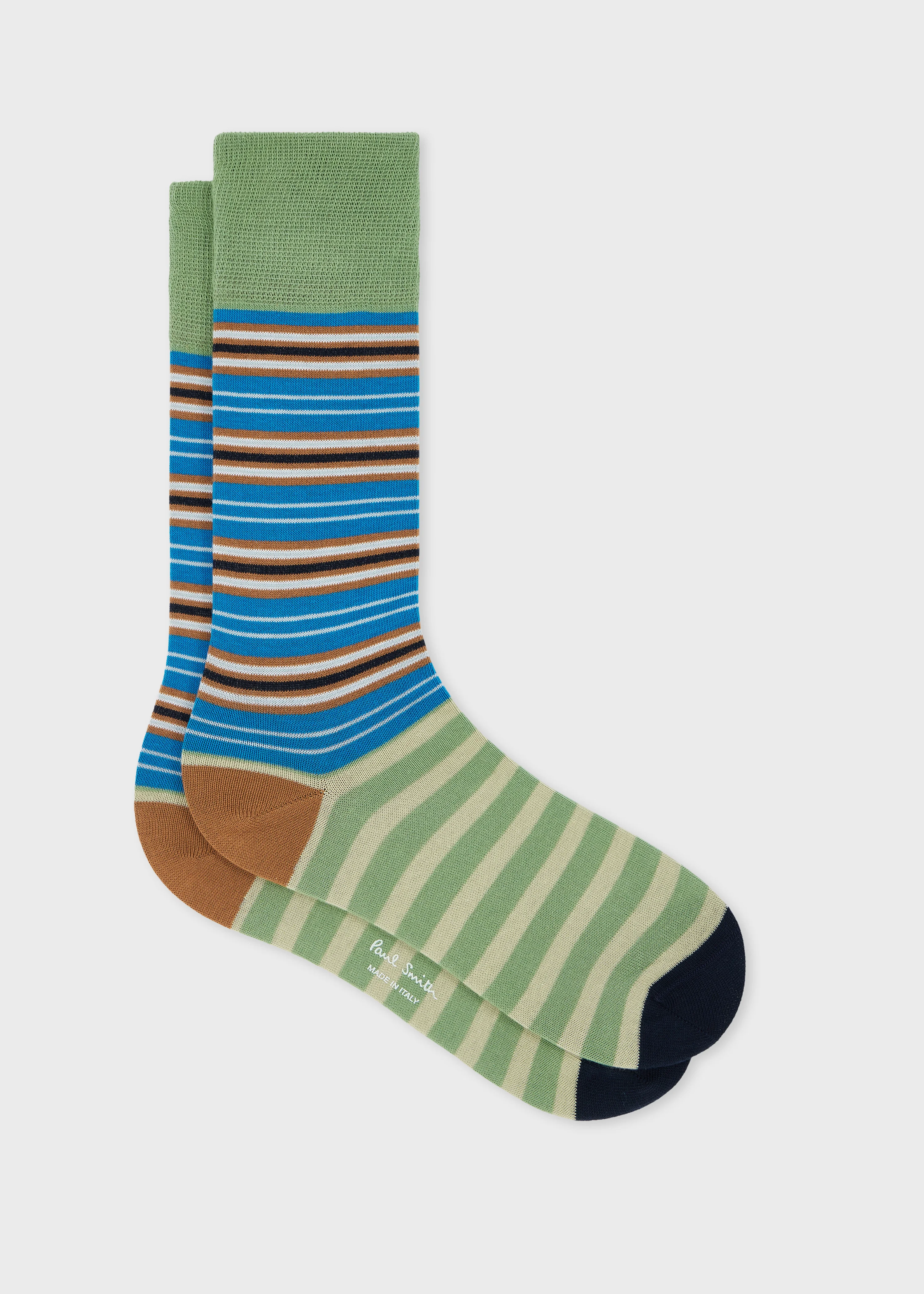 Blue and Green Mixed Stripe Socks - 1