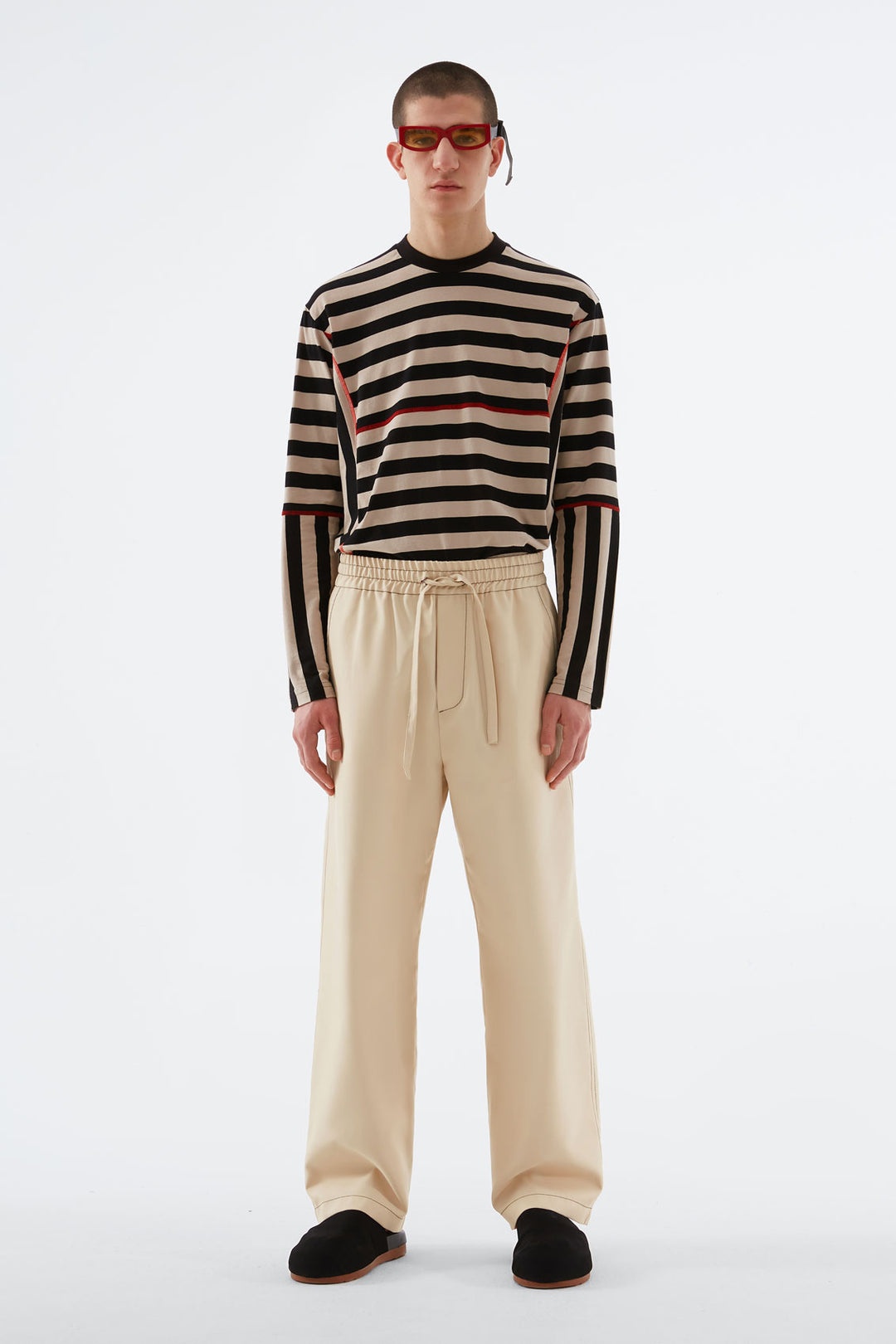 BEIGE & BLACK STRIPED LONG SLEEVE WITH CUTS - 2