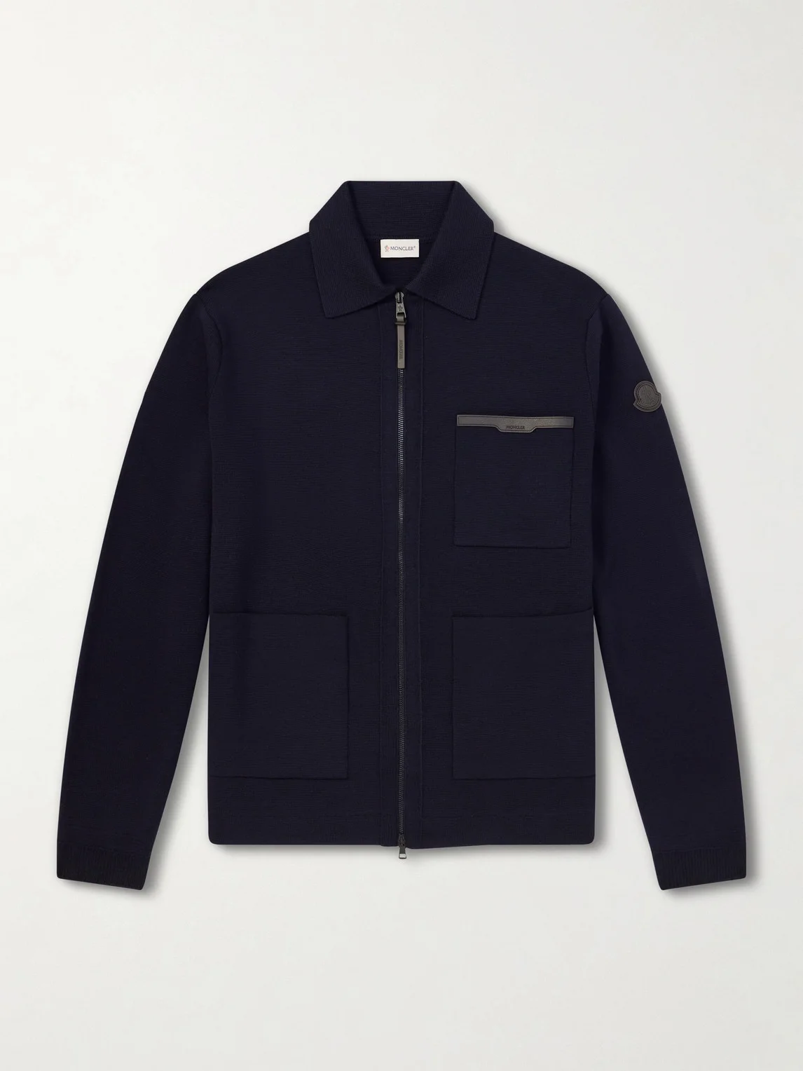 Leather-Trimmed Virgin Wool Zip-Up Cardigan - 1