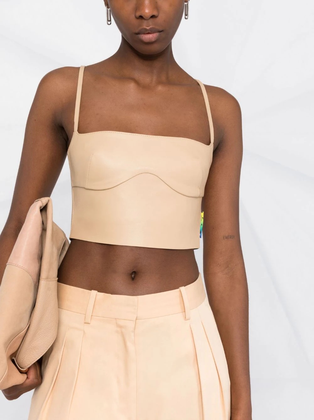 cropped leather bustier top - 3