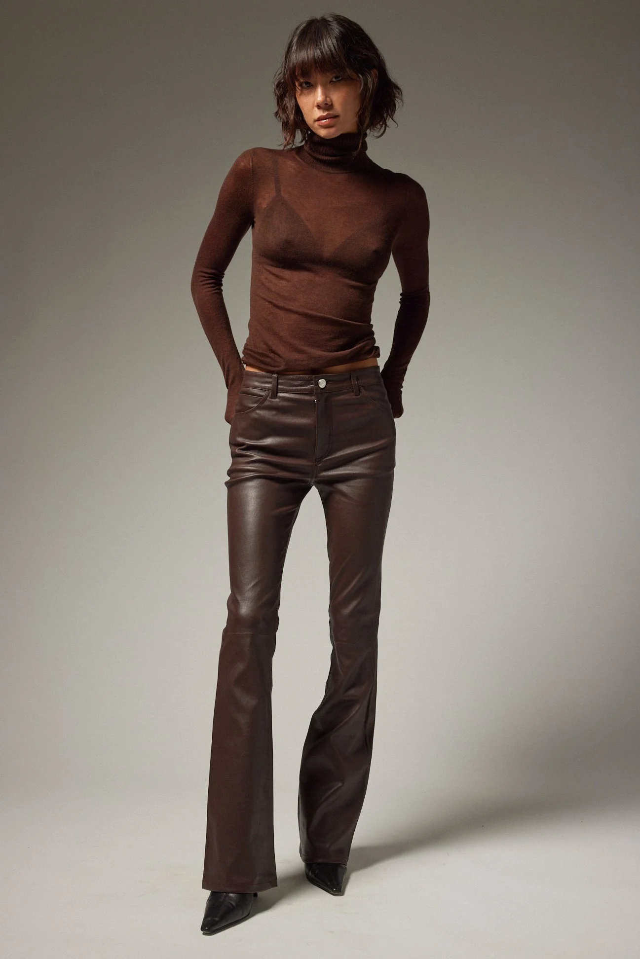 LEATHER 5 POCKET MICRO FLARE - 1