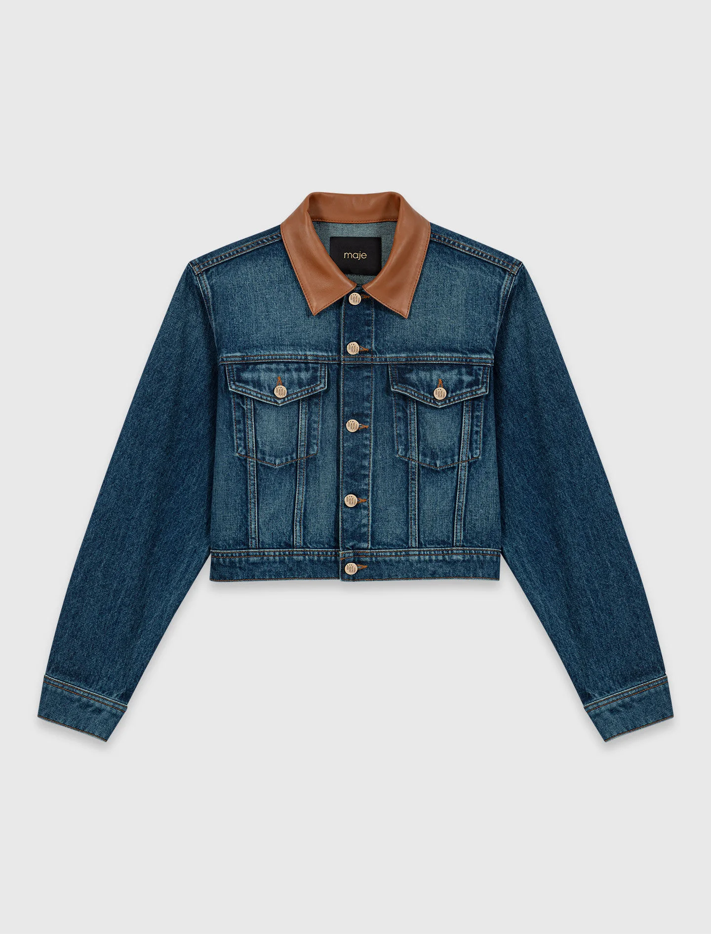 Denim jacket with leather collar - 1