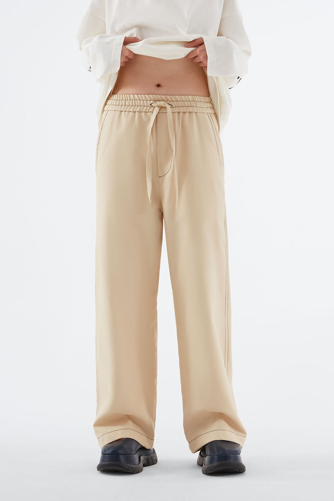 BEIGE ELASTIC PANTS - 1